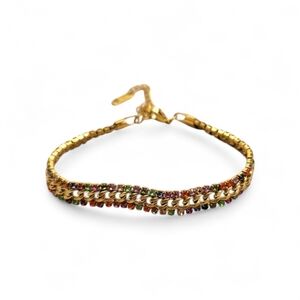 Gold Tone Multicolor Crystal Chain Bracelet